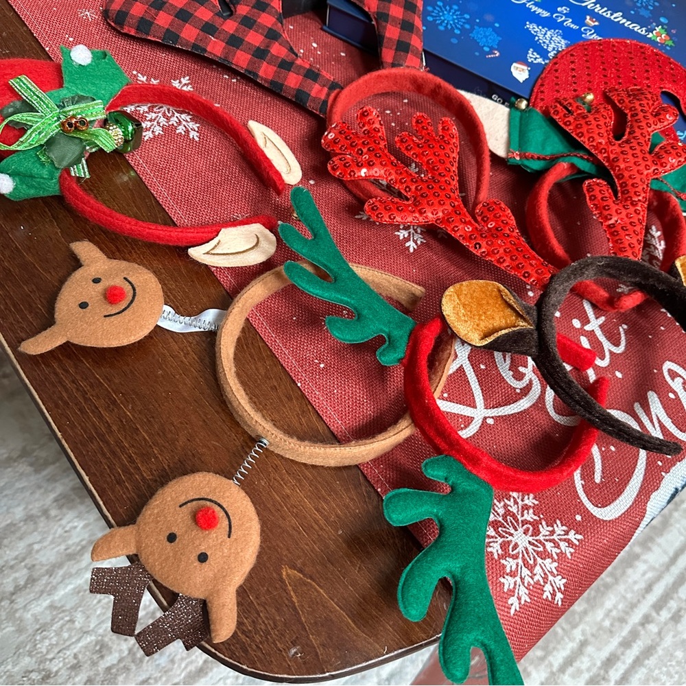 Kids Christmas Reindeer Elf Headbands Set of 6 Holiday Party Costume Accessories - Picture 4 of 5